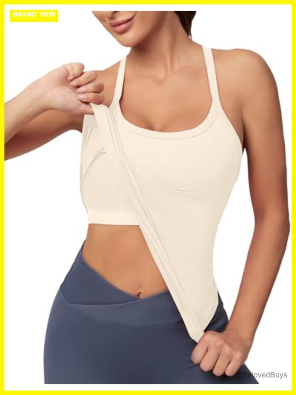 Seamless Racerback Tank Top With Built-In Bra Slim Fit Workout Yoga Gym
